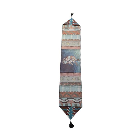 Vohann Southwestern Dancing Kokopelli Gecko Teal Black Table Runner 68" x 13" - Picture 5 of 5